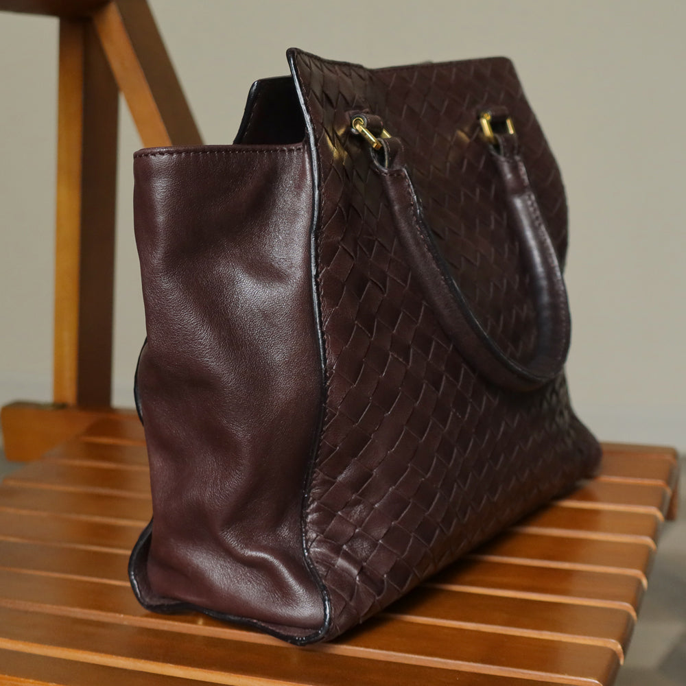 Bottega Veneta Vintage Dark Chocolate Brown Intrecciato Leather 2way Shoulder Bag