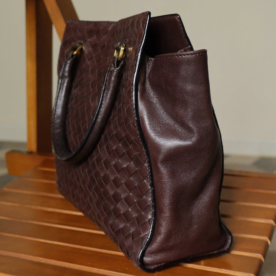Bottega Veneta Vintage Dark Chocolate Brown Intrecciato Leather 2way Shoulder Bag