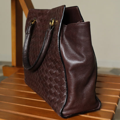 Bottega Veneta Vintage Dark Chocolate Brown Intrecciato Leather 2way Shoulder Bag
