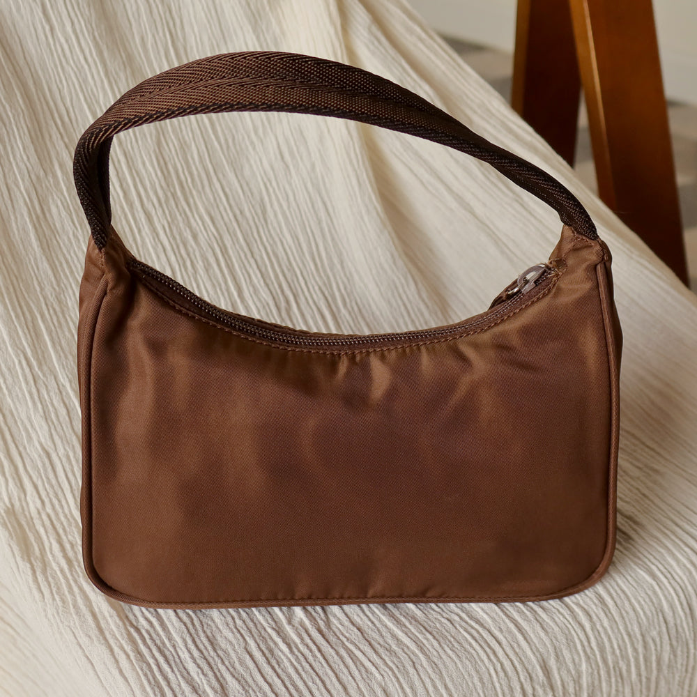 Prada Vintage Brown Nylon Tessuto Small Hobo Bag