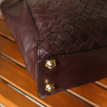 Bottega Veneta Vintage Dark Chocolate Brown Intrecciato Leather 2way Shoulder Bag