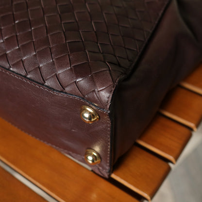 Bottega Veneta Vintage Dark Chocolate Brown Intrecciato Leather 2way Shoulder Bag