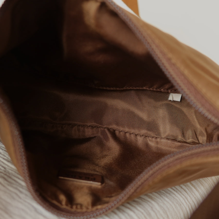 Prada Vintage Brown Nylon Tessuto Small Hobo Bag