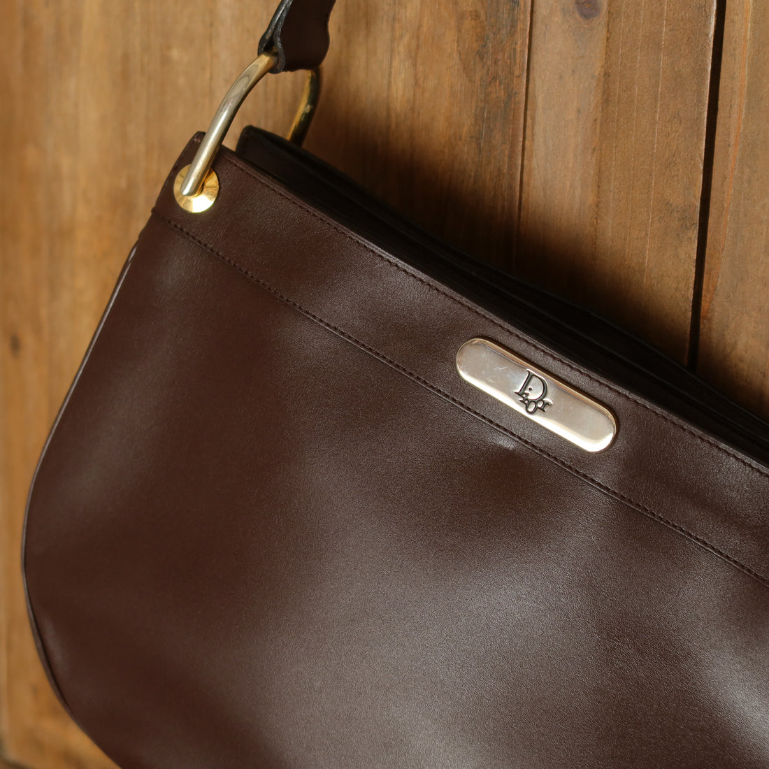Christian Dior Vintage Classic Brown Leather Half Moon 2way Shoulder Bag