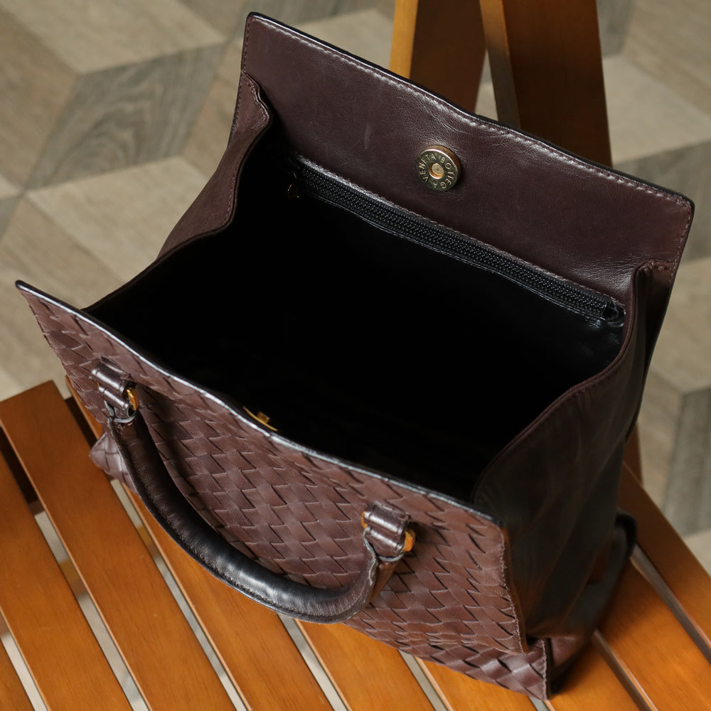 Bottega Veneta Vintage Dark Chocolate Brown Intrecciato Leather 2way Shoulder Bag