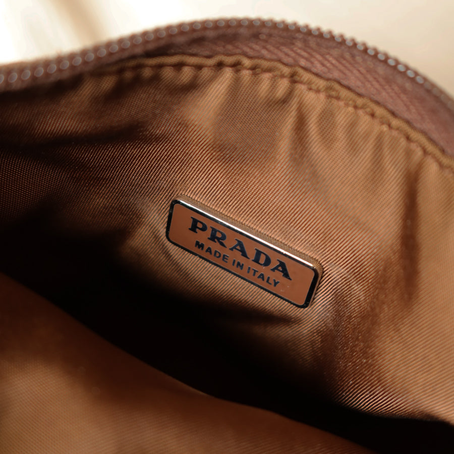 Prada Vintage Brown Nylon Tessuto Small Hobo Bag