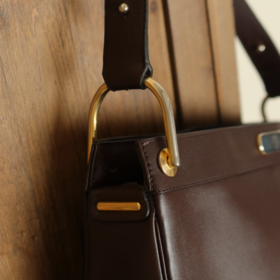Christian Dior Vintage Classic Brown Leather Half Moon 2way Shoulder Bag