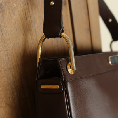 Christian Dior Vintage Classic Brown Leather Half Moon 2way Shoulder Bag