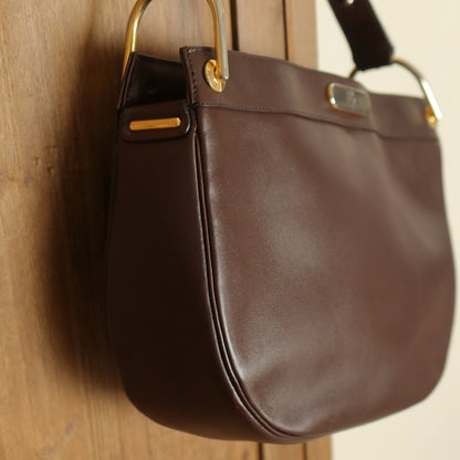 Christian Dior Vintage Classic Brown Leather Half Moon 2way Shoulder Bag