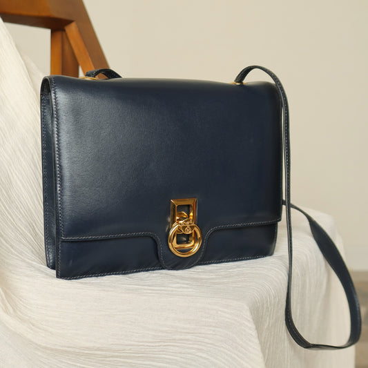 Vintage Hermès 1980s Emblem Ring Box Calf Shoulder Bag
