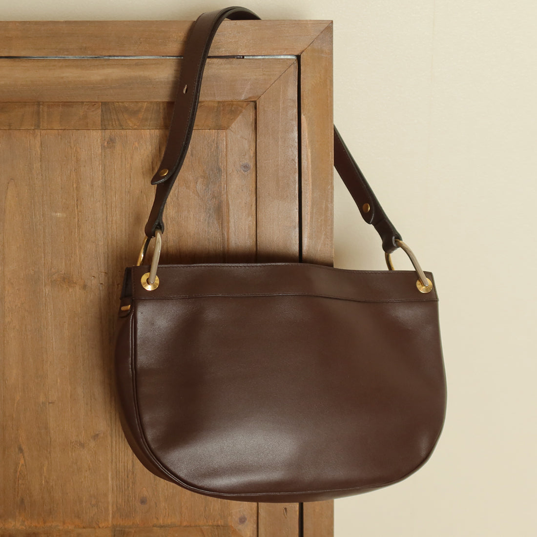 Christian Dior Vintage Classic Brown Leather Half Moon 2way Shoulder Bag