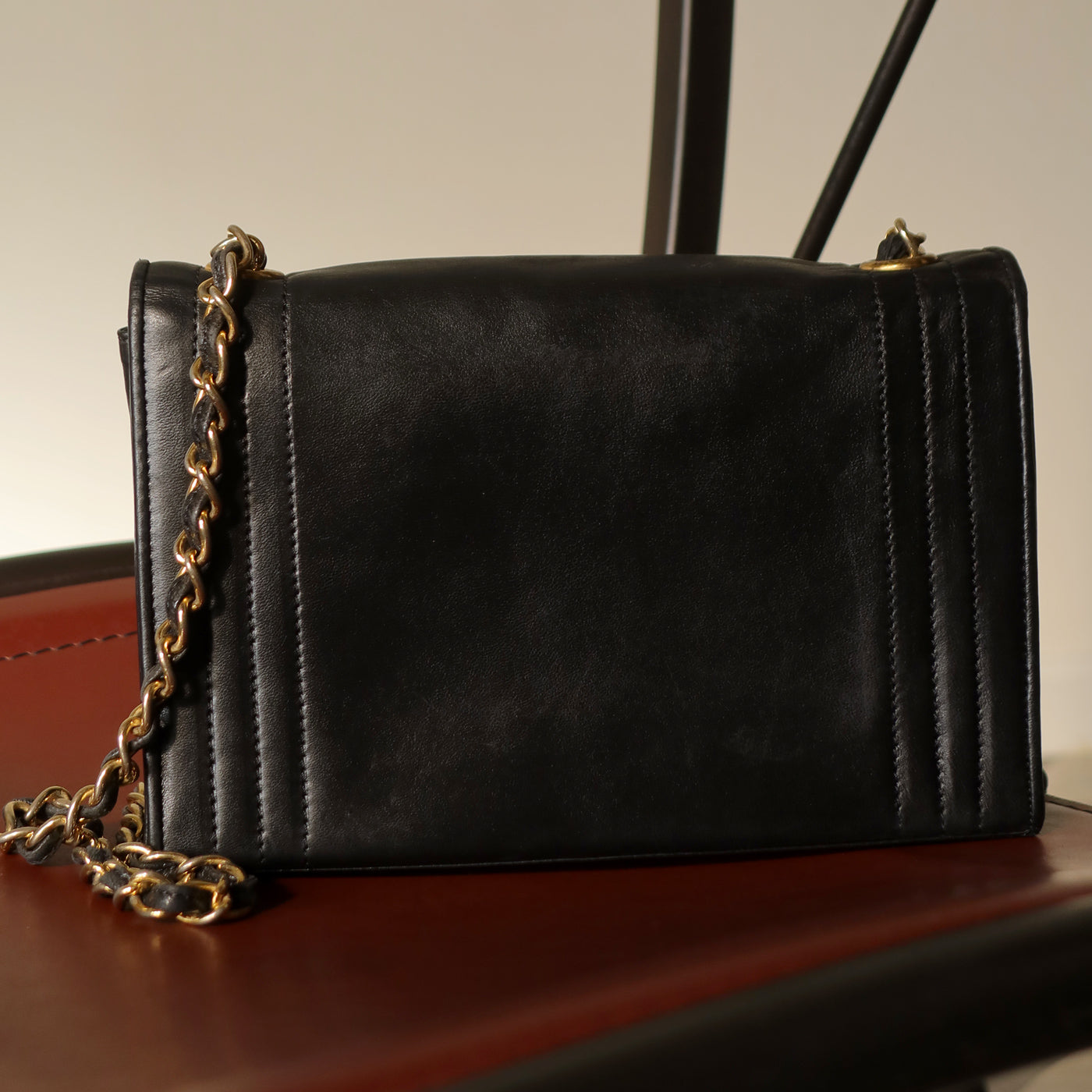 Chanel Vintage Stitched CC mark Black Lambskin Flap Bag