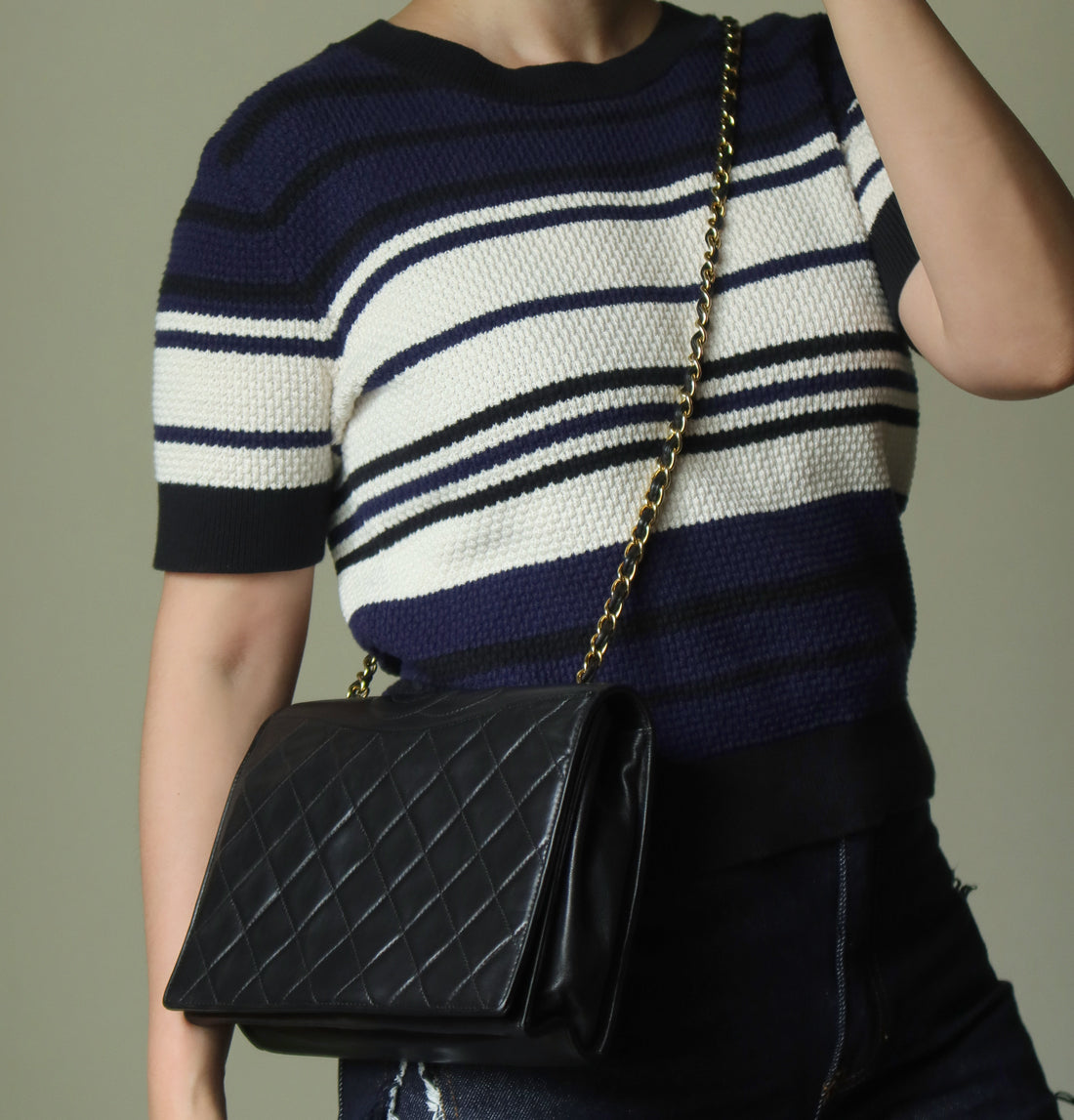 Chanel Vintage Black Lambskin Matelasse Diamond Quilted CC mark Flap Bag
