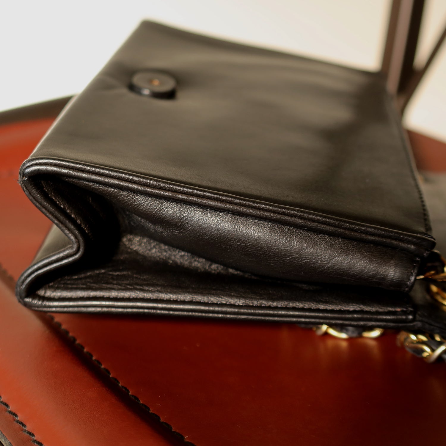Chanel Vintage Stitched CC mark Black Lambskin Flap Bag