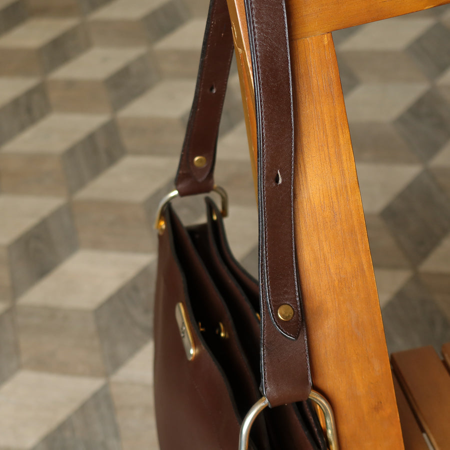 Christian Dior Vintage Classic Brown Leather Half Moon 2way Shoulder Bag