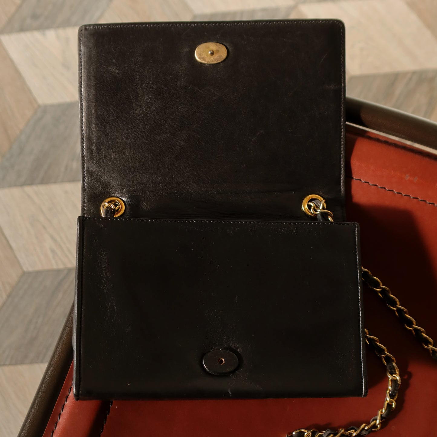 Chanel Vintage Stitched CC mark Black Lambskin Flap Bag