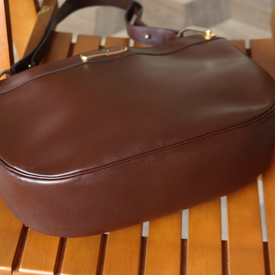Christian Dior Vintage Classic Brown Leather Half Moon 2way Shoulder Bag