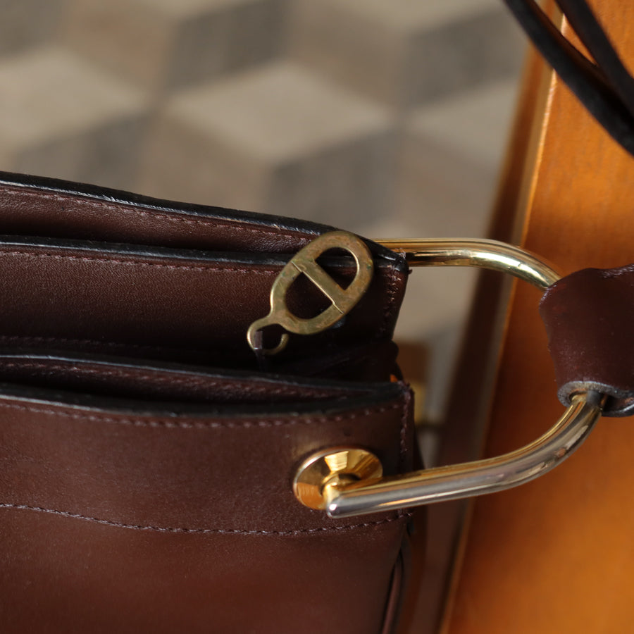 Christian Dior Vintage Classic Brown Leather Half Moon 2way Shoulder Bag
