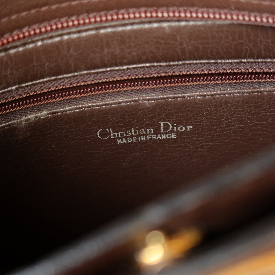 Christian Dior Vintage Classic Brown Leather Half Moon 2way Shoulder Bag