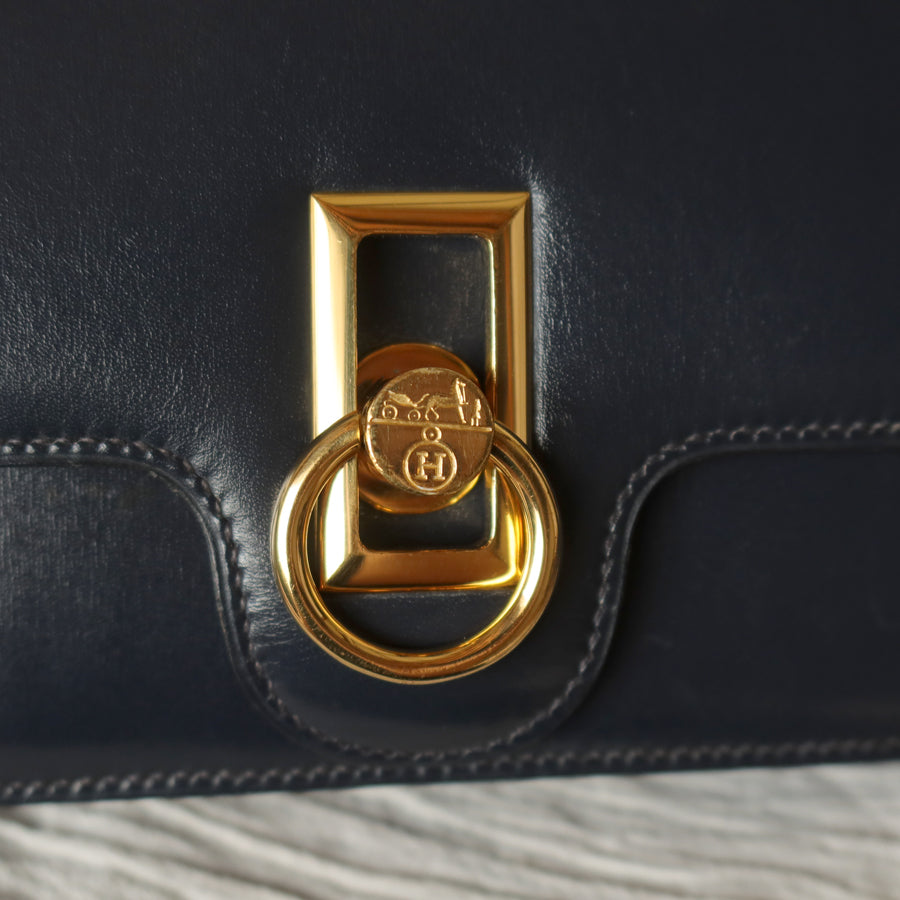 Vintage Hermès 1980s Emblem Ring Box Calf Shoulder Bag