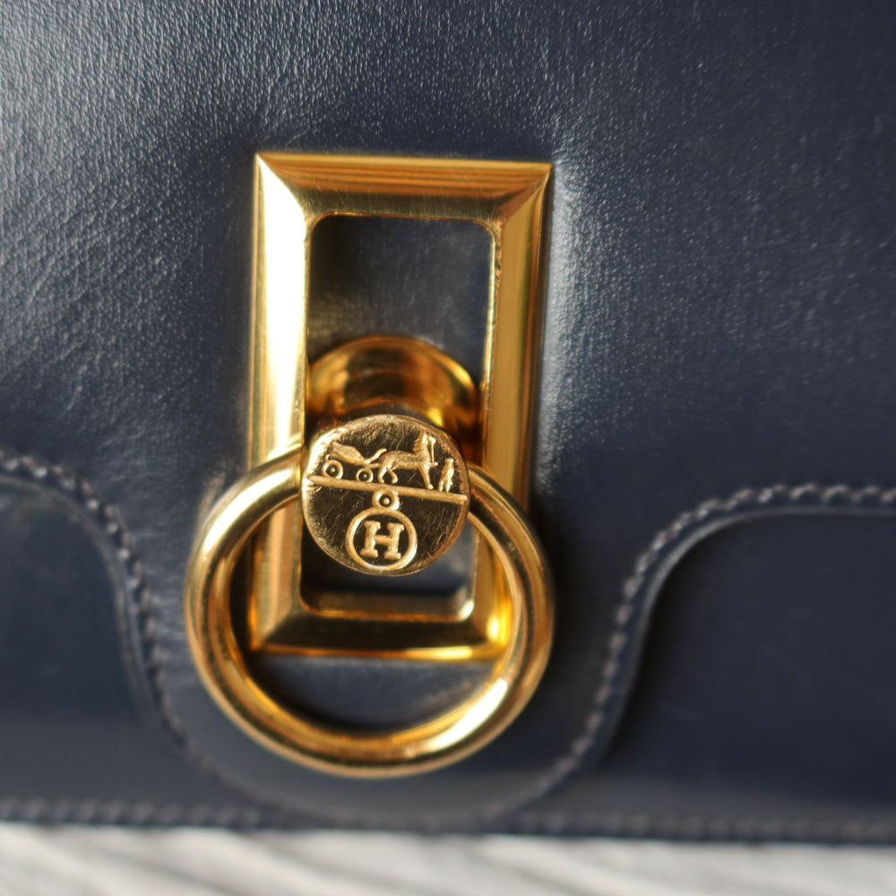 Vintage Hermès 1980s Emblem Ring Box Calf Shoulder Bag