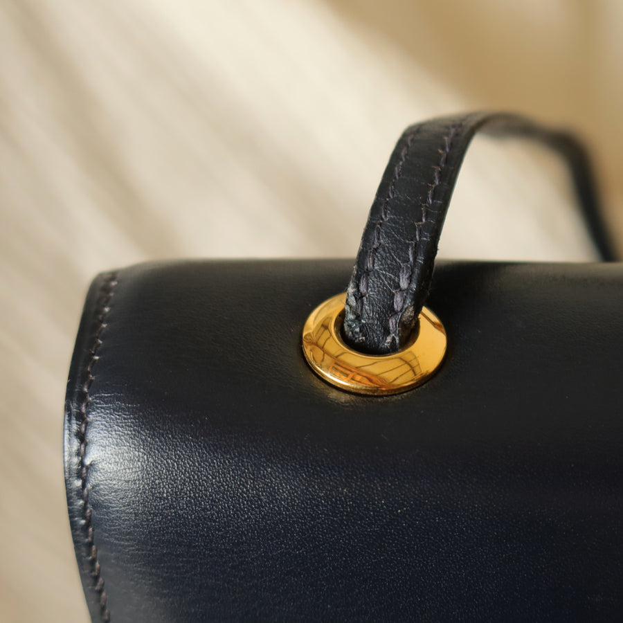 Vintage Hermès 1980s Emblem Ring Box Calf Shoulder Bag