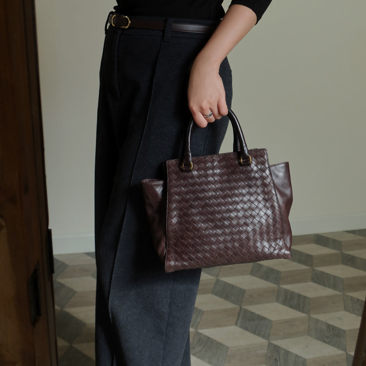 Bottega Veneta Vintage Dark Chocolate Brown Intrecciato Leather 2way Shoulder Bag