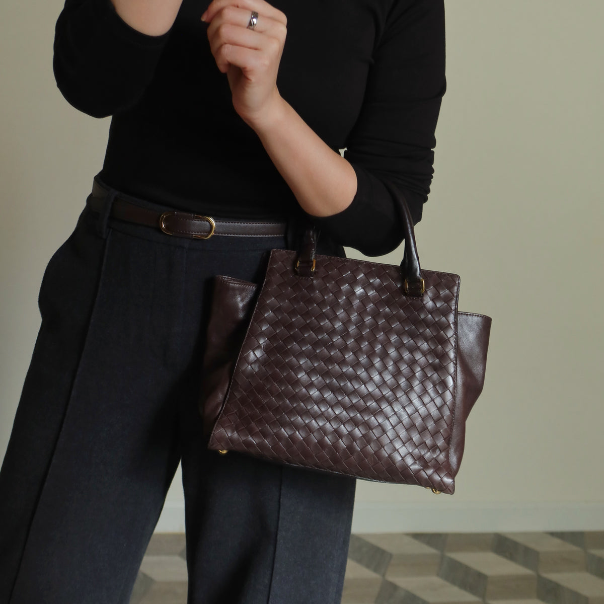 Bottega Veneta Vintage Dark Chocolate Brown Intrecciato Leather 2way Shoulder Bag