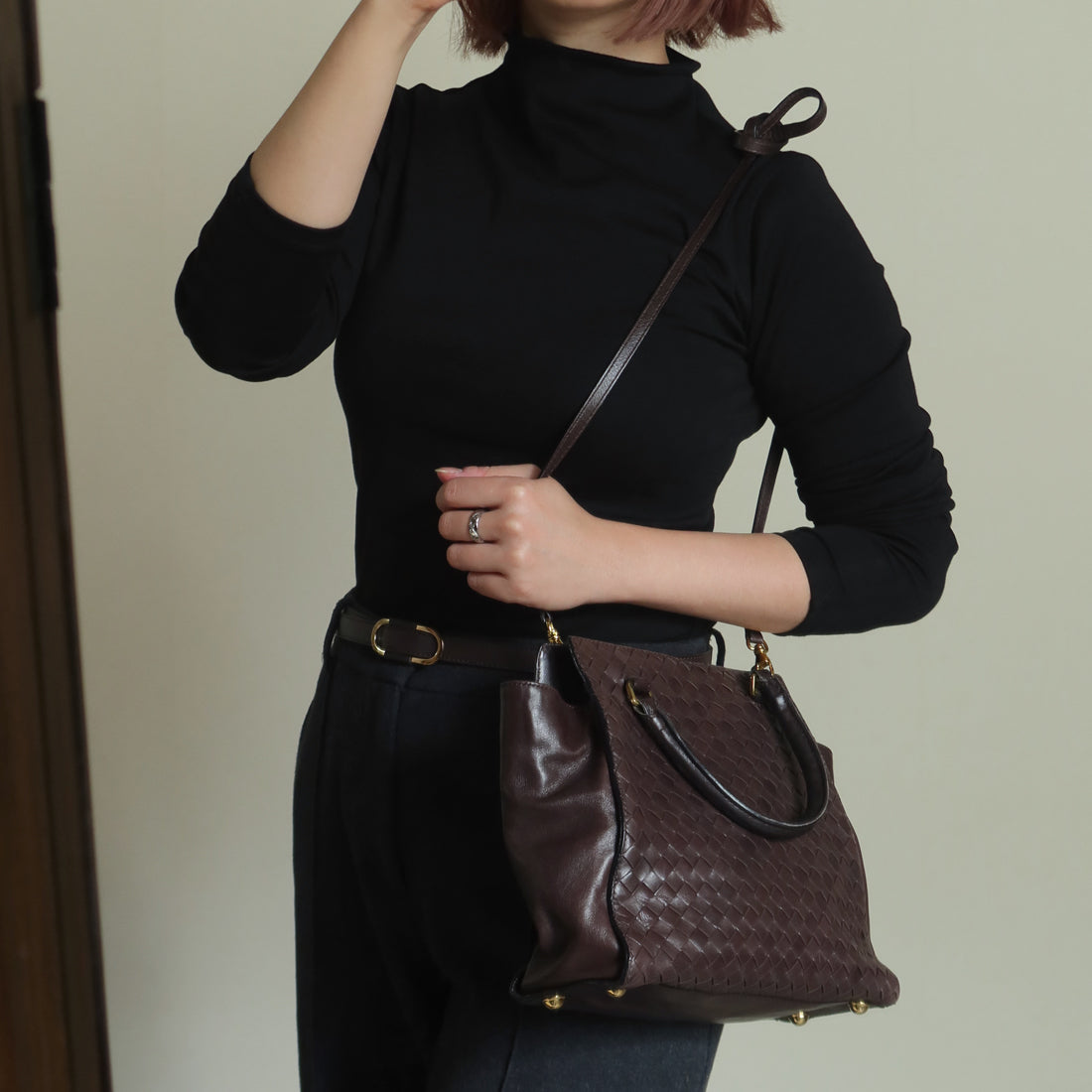 Bottega Veneta Vintage Dark Chocolate Brown Intrecciato Leather 2way Shoulder Bag