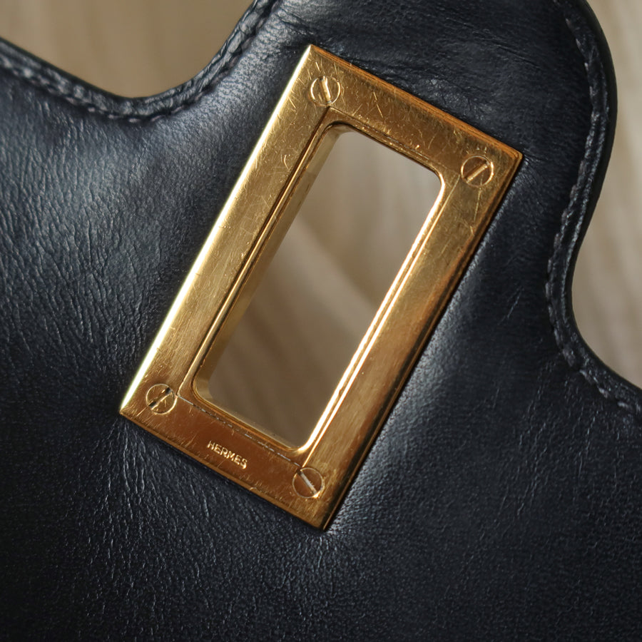 Vintage Hermès 1980s Emblem Ring Box Calf Shoulder Bag