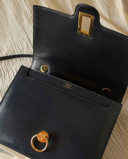 Vintage Hermès 1980s Emblem Ring Box Calf Shoulder Bag