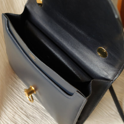 Vintage Hermès 1980s Emblem Ring Box Calf Shoulder Bag