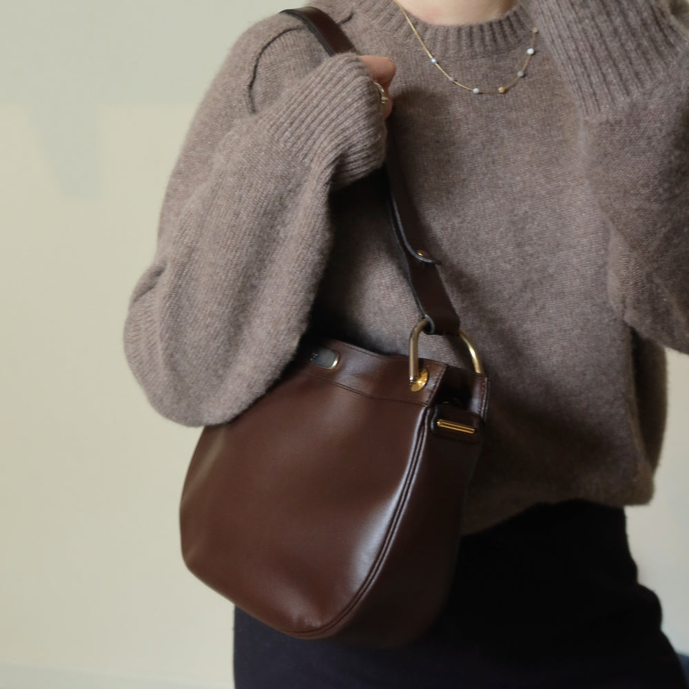 Christian Dior Vintage Classic Brown Leather Half Moon 2way Shoulder Bag