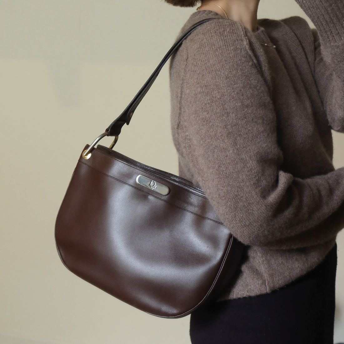 Christian Dior Vintage Classic Brown Leather Half Moon 2way Shoulder Bag