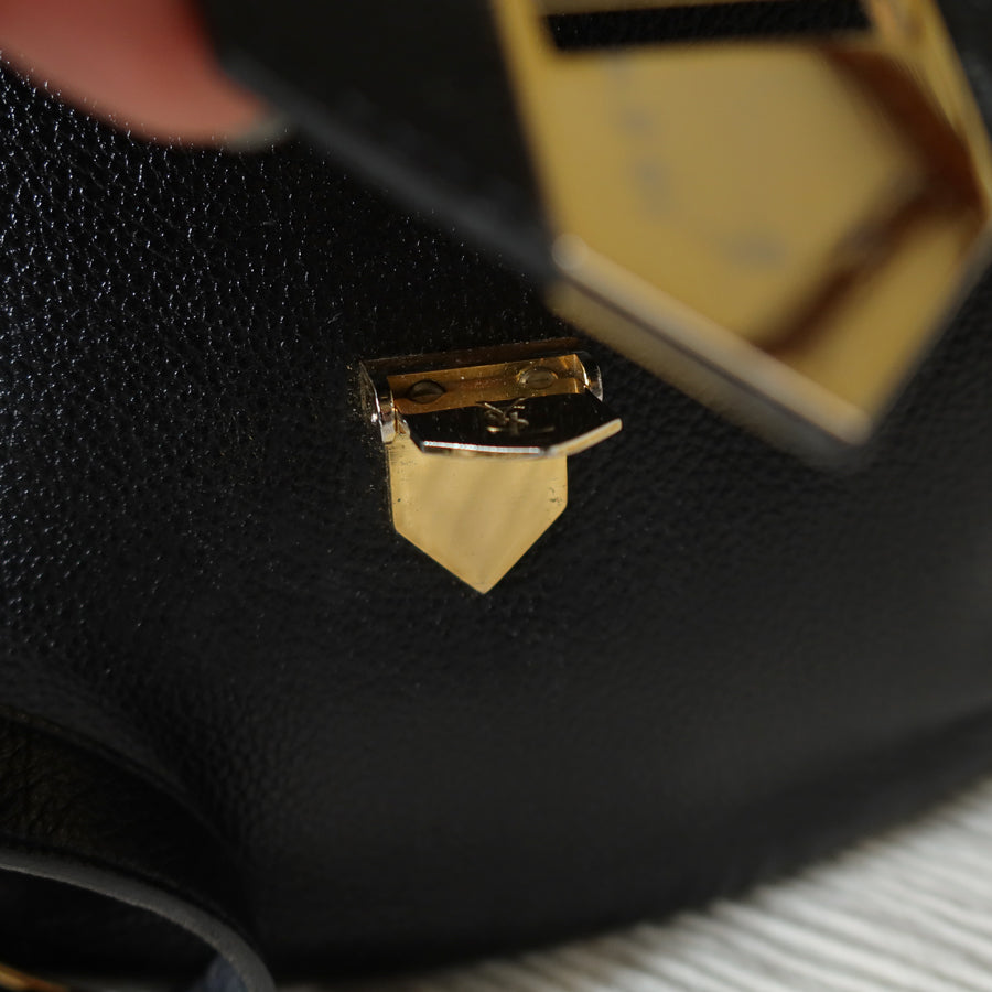 YSL Vintage Black Leather Gold Buckle Round Shoulder Flap Bag