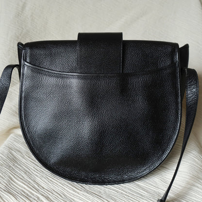 YSL Vintage Black Leather Gold Buckle Round Shoulder Flap Bag