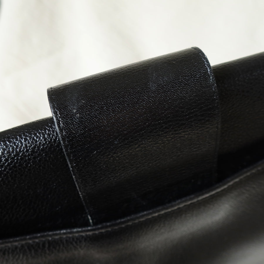 YSL Vintage Black Leather Gold Buckle Round Shoulder Flap Bag