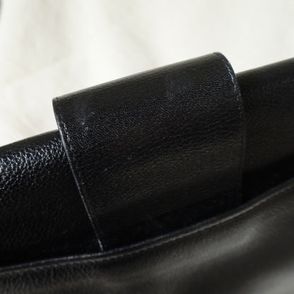 YSL Vintage Black Leather Gold Buckle Round Shoulder Flap Bag