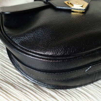 YSL Vintage Black Leather Gold Buckle Round Shoulder Flap Bag