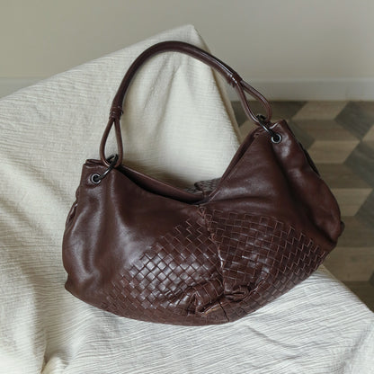 Rare Bottega Veneta Chocolate Brown Leather Intrecciato Weave Shoulder Bag