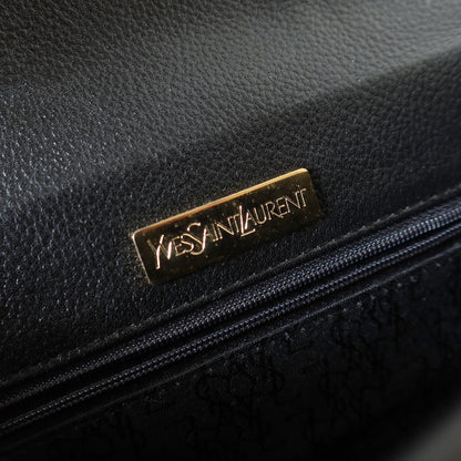 YSL Vintage Black Leather Gold Buckle Round Shoulder Flap Bag