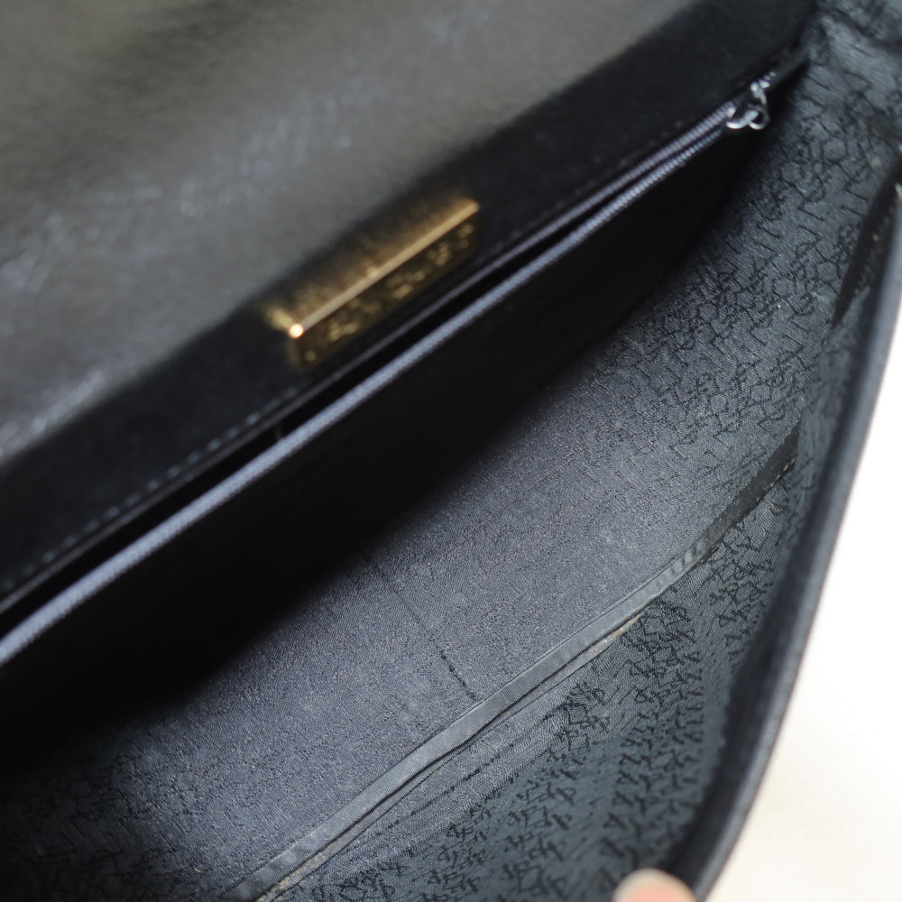 YSL Vintage Black Leather Gold Buckle Round Shoulder Flap Bag