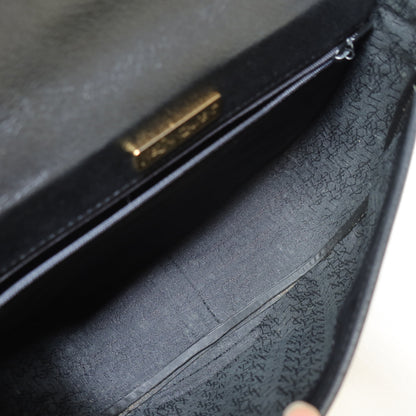 YSL Vintage Black Leather Gold Buckle Round Shoulder Flap Bag