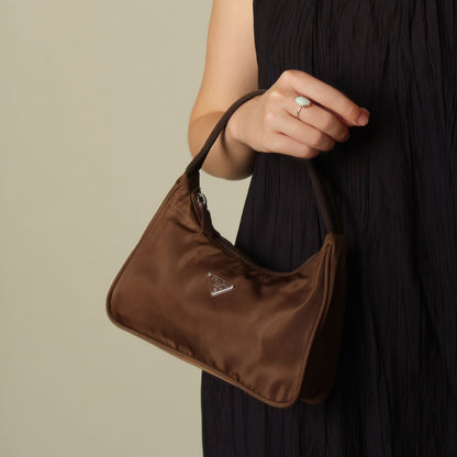 Prada Vintage Brown Nylon Tessuto Small Hobo Bag