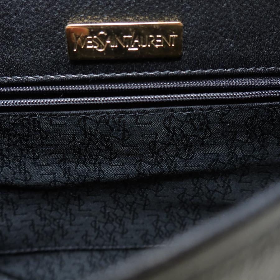 YSL Vintage Black Leather Gold Buckle Round Shoulder Flap Bag