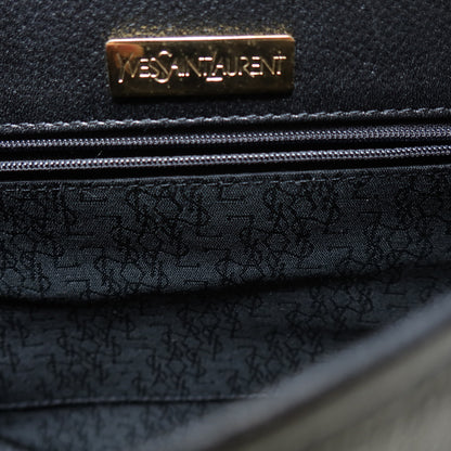 YSL Vintage Black Leather Gold Buckle Round Shoulder Flap Bag