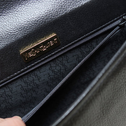 YSL Vintage Black Leather Gold Buckle Round Shoulder Flap Bag