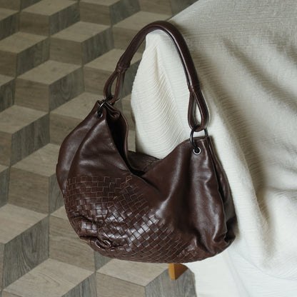 Rare Bottega Veneta Chocolate Brown Leather Intrecciato Weave Shoulder Bag