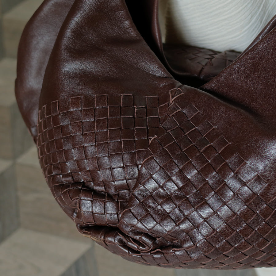 Rare Bottega Veneta Chocolate Brown Leather Intrecciato Weave Shoulder Bag