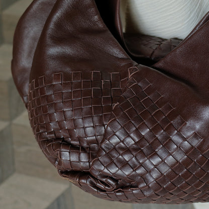 Rare Bottega Veneta Chocolate Brown Leather Intrecciato Weave Shoulder Bag